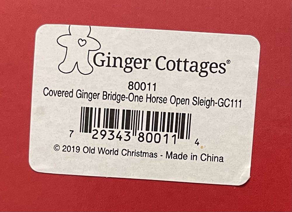 80011 (GC111) Ginger Cottages - Covered Ginger Bridge- One Horse Open Sleigh  ornament collectible [Barcode 729343800114] - Main Image 2