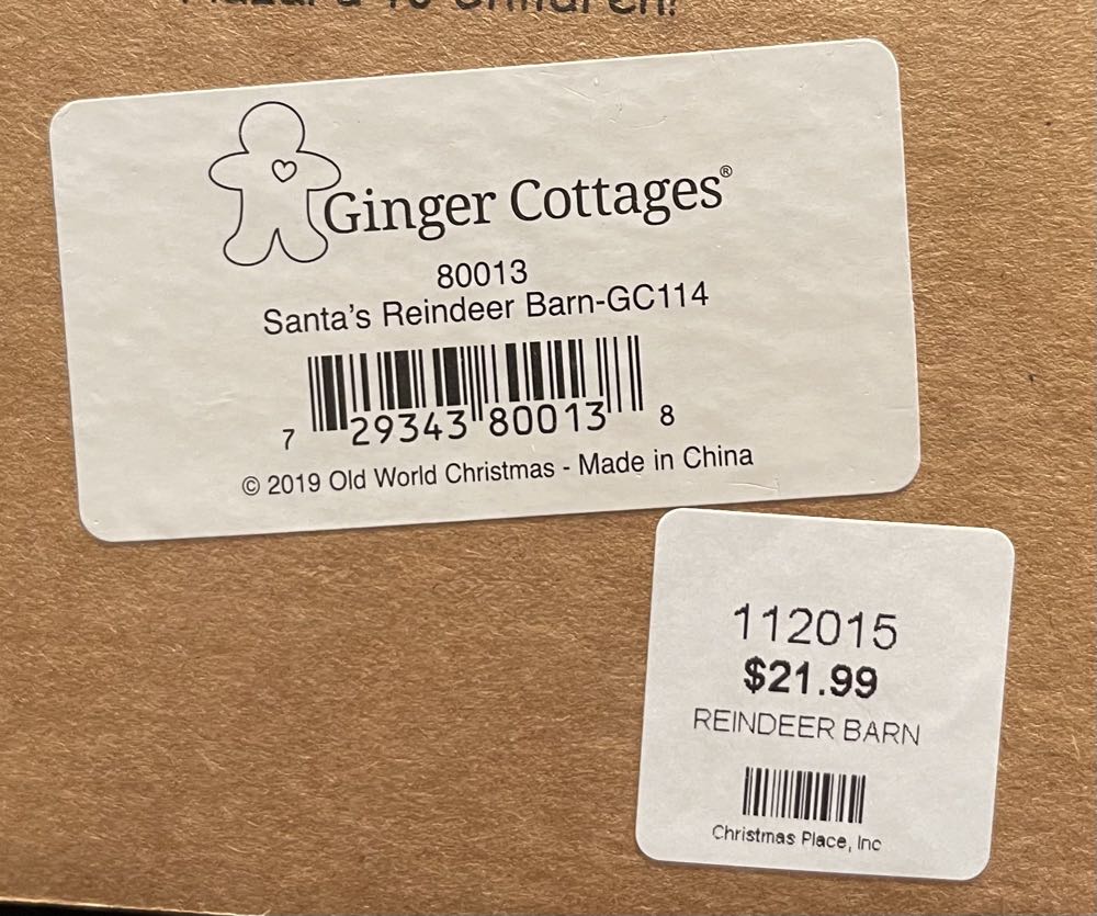 80013 (GC114) Ginger Cottages - Santa’s Reindeer Barn  ornament collectible [Barcode 729343800138] - Main Image 2