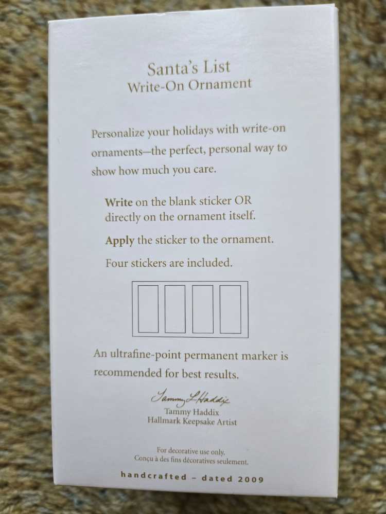 Santas List Write On  (Santa) ornament collectible [Barcode 795902110598] - Main Image 2