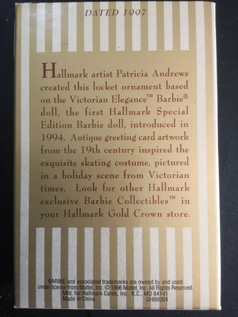 Victorian Elegance Barbie Ornament - Barbie (Barbie) ornament collectible [Barcode 015012430585] - Main Image 2