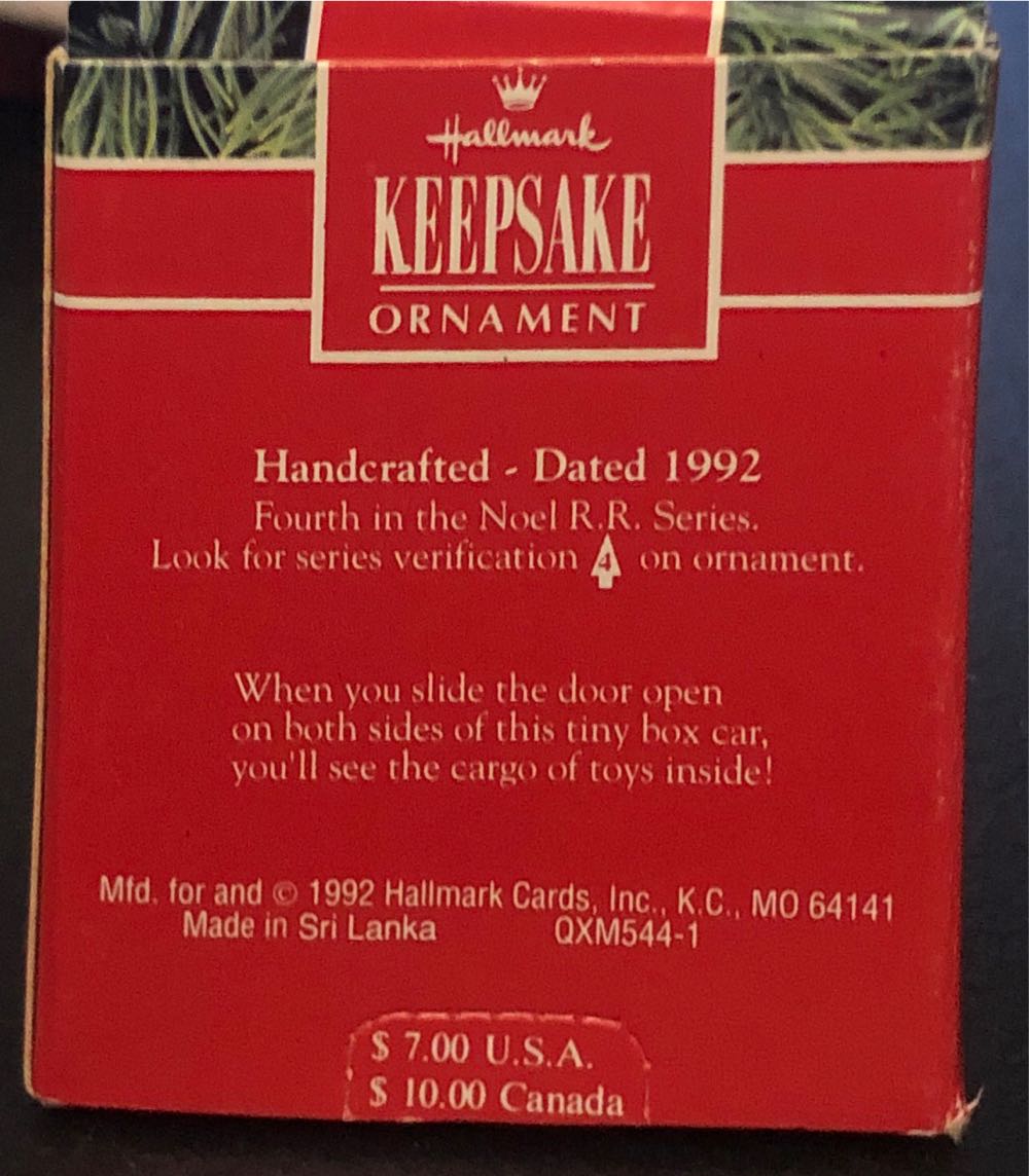 Noel R.R. #4- Box Car - Noel R. R. Miniature (Miniature Railroad) ornament collectible [Barcode 070000063909] - Main Image 2