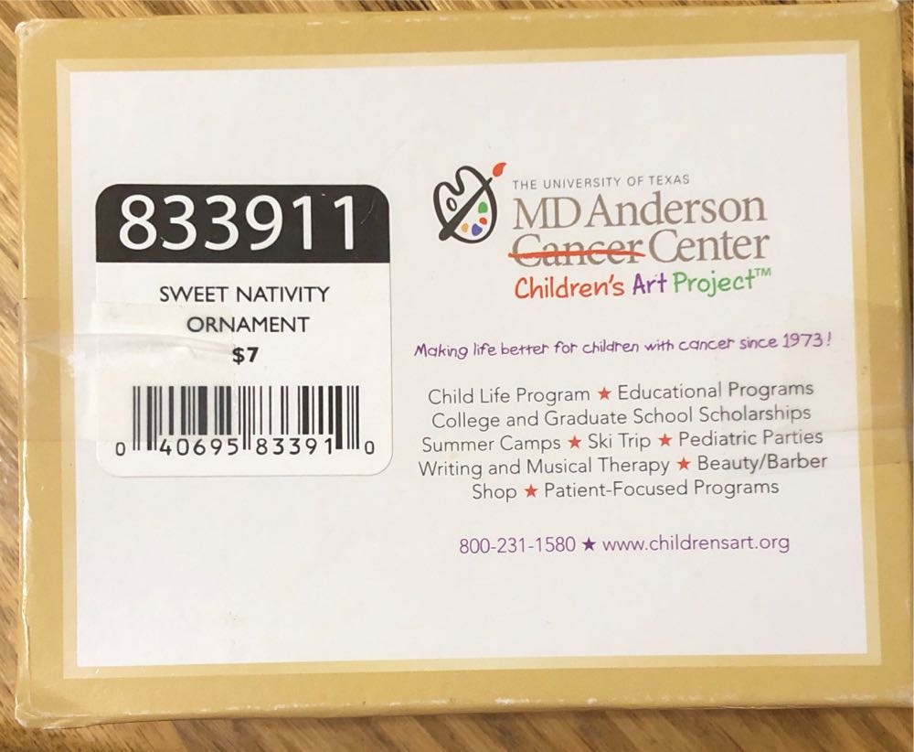 Sweet Nativity Ornament - M.D.Anderson Children’s Art Project (Nativity) ornament collectible [Barcode 040695833910] - Main Image 3