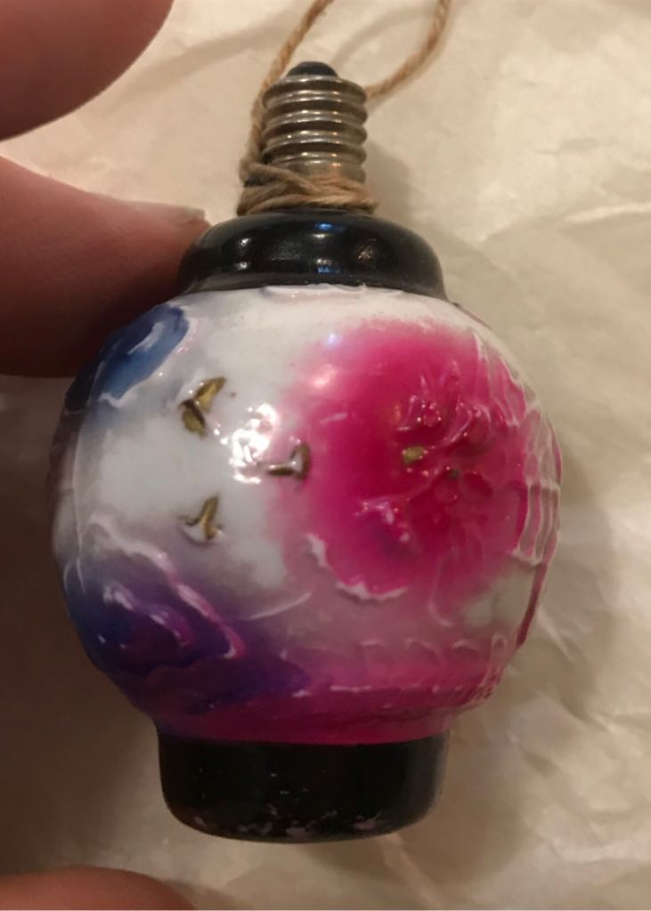 Milk Glass - Figural Bulb - Asian Lantern - Red & Blue - Lantern (C7 Light Bulb) ornament collectible - Main Image 2