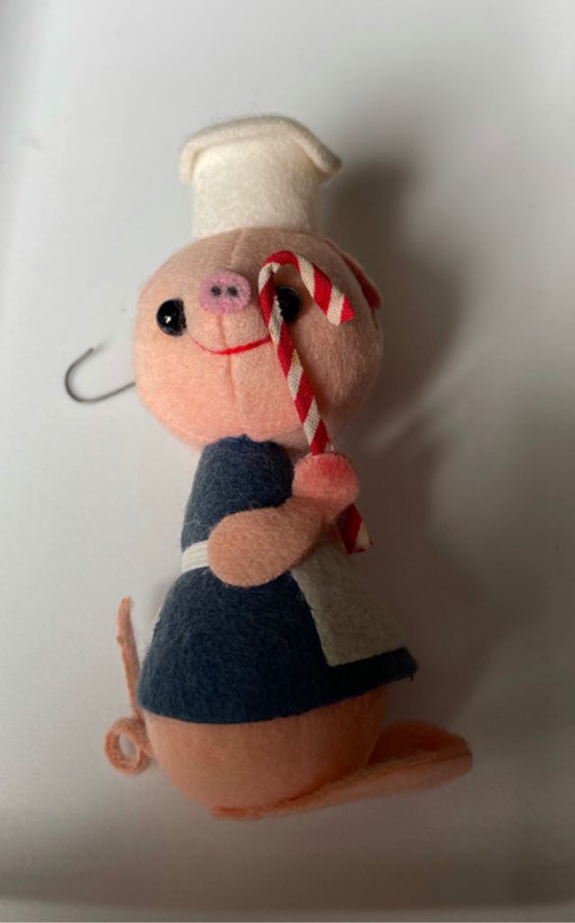 Flocked - Pig - Chef - With Candy Cane - Animal (Flocked) ornament collectible - Main Image 1