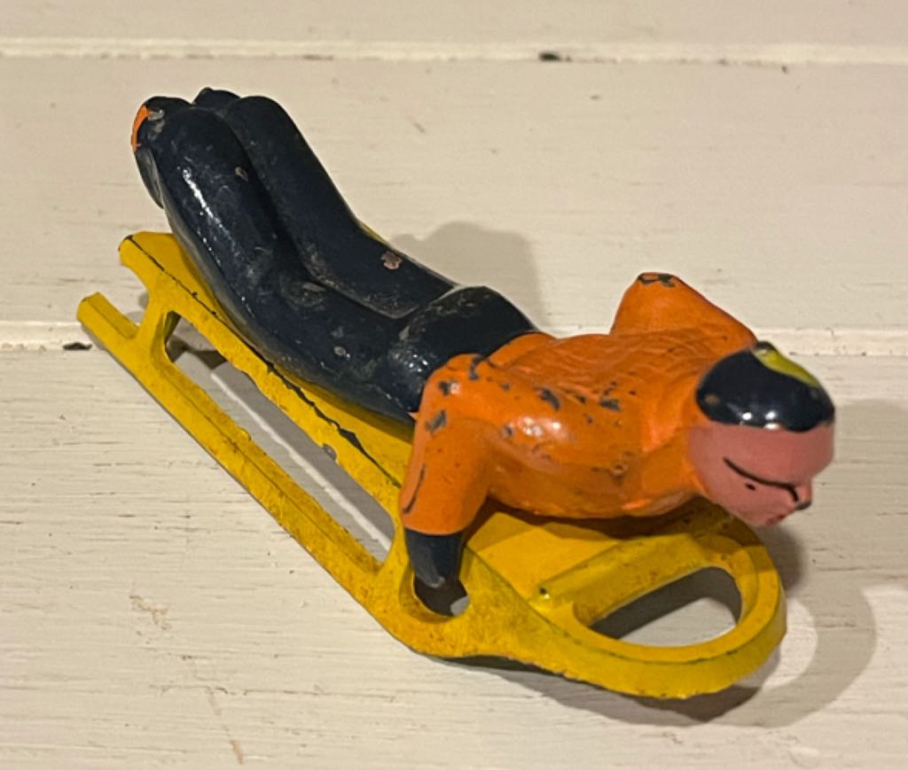 Barclay - Man On Sled - #497 - Orange - Sledder (Putz Villager) ornament collectible - Main Image 2