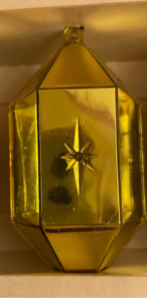 Jewelbrite - (Set 17) - Open Hexagon - Clear Yellow - Two White Bells & Evergreen - Bell (3D Diorama) ornament collectible - Main Image 2