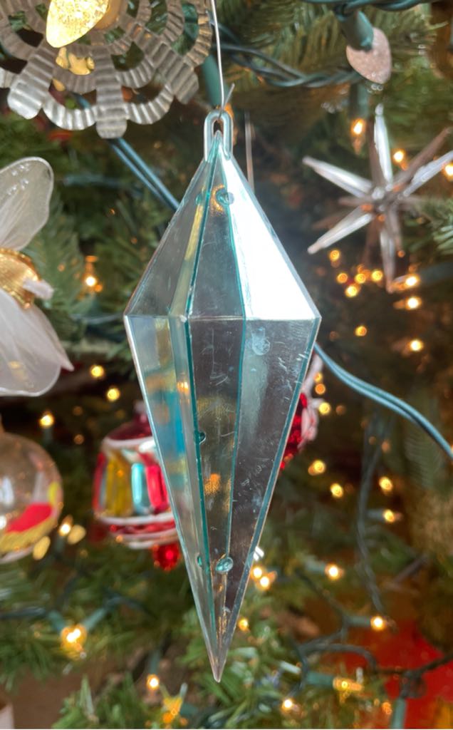 Jewelbrite - Diamond - Clear - Green/Red Ribbon & Silver Tinsel - Teal Back - Ribbon (3D Diorama) ornament collectible - Main Image 2