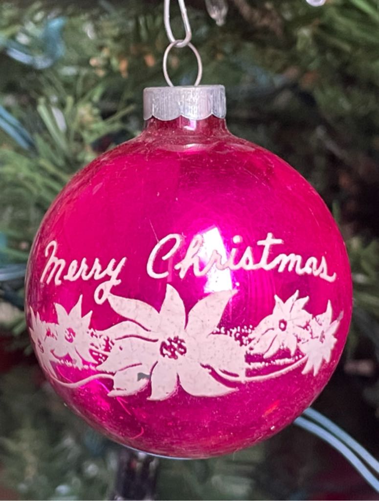 Shiny Brite - Round - Stencil - Merry Christmas Poinsettias - Stencil (Round) ornament collectible - Main Image 1