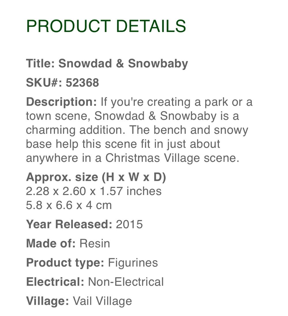 Snowdad & Snowbaby #52368 - Vail Village (Figurines) ornament collectible [Barcode 728162523686] - Main Image 4