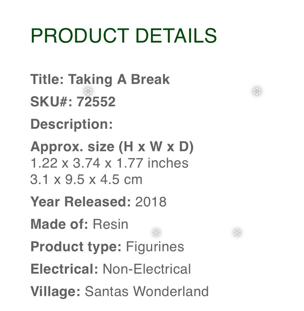 Taking A Break #72552 - Santa’s Wonderland (Figurines) ornament collectible [Barcode 728162725523] - Main Image 3
