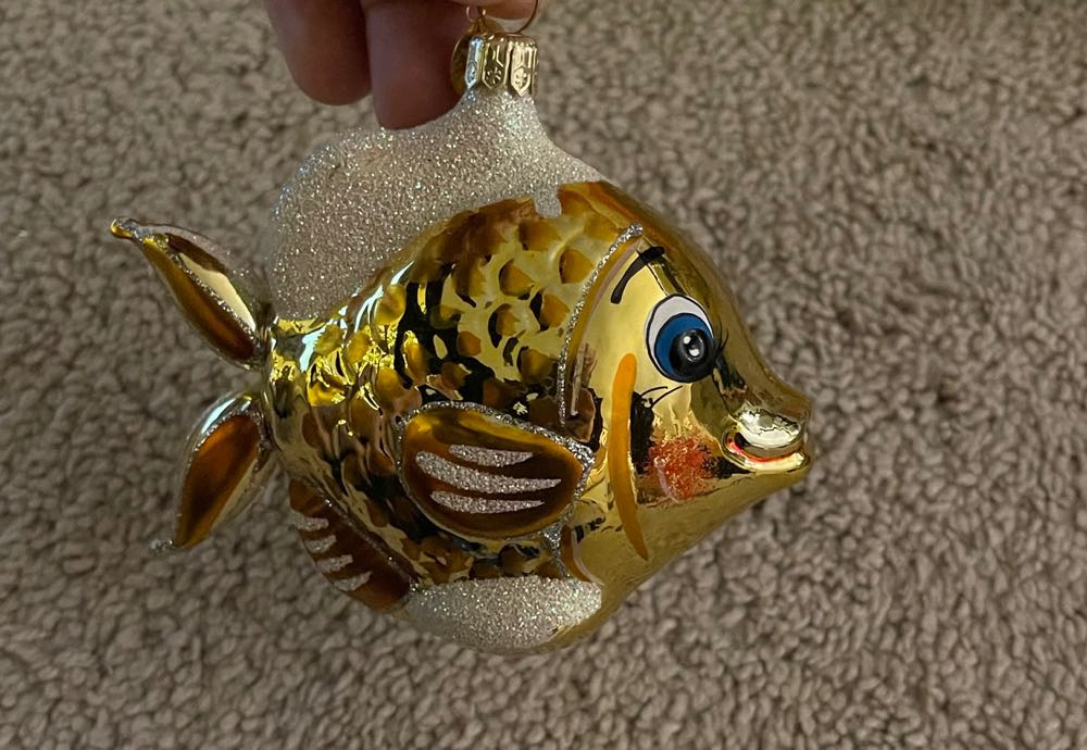 Shiny Brite - Round - Stencil - Skiing Snowmen - Blue