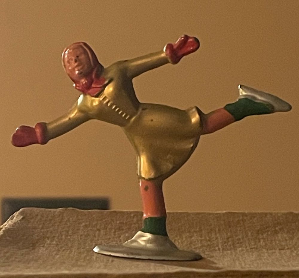 Barclay - Girl Figure Skater - #636 - Gold & Red - Skater (Putz Villager) ornament collectible - Main Image 1
