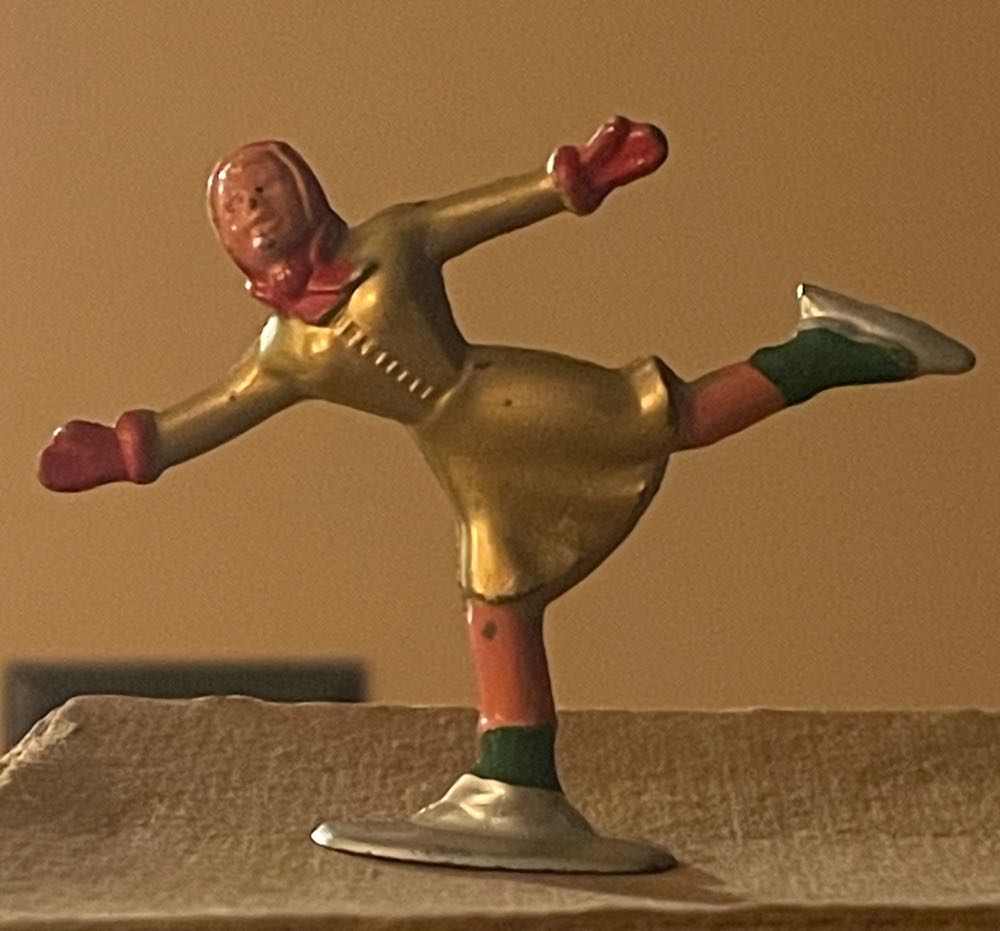 Barclay - Girl Figure Skater - #636 - Gold & Red - Skater (Putz Villager) ornament collectible - Main Image 1