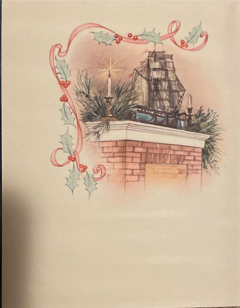 Christmas Card - French Fold - Sailing Ship On Fireplace - French Fold (Christmas Card) ornament collectible - Main Image 2