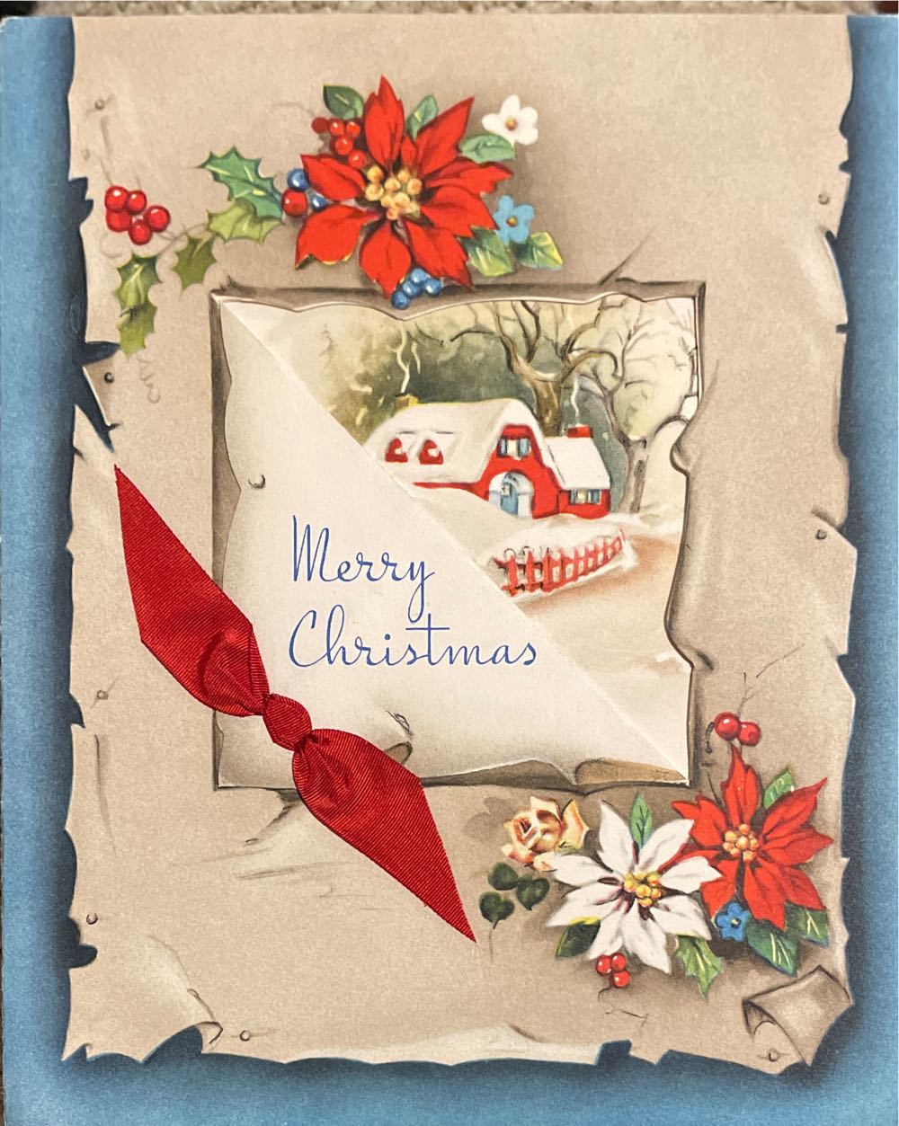 Grinnell - Christmas Card - French Fold - Four Horses Pulling Coach - O-301A