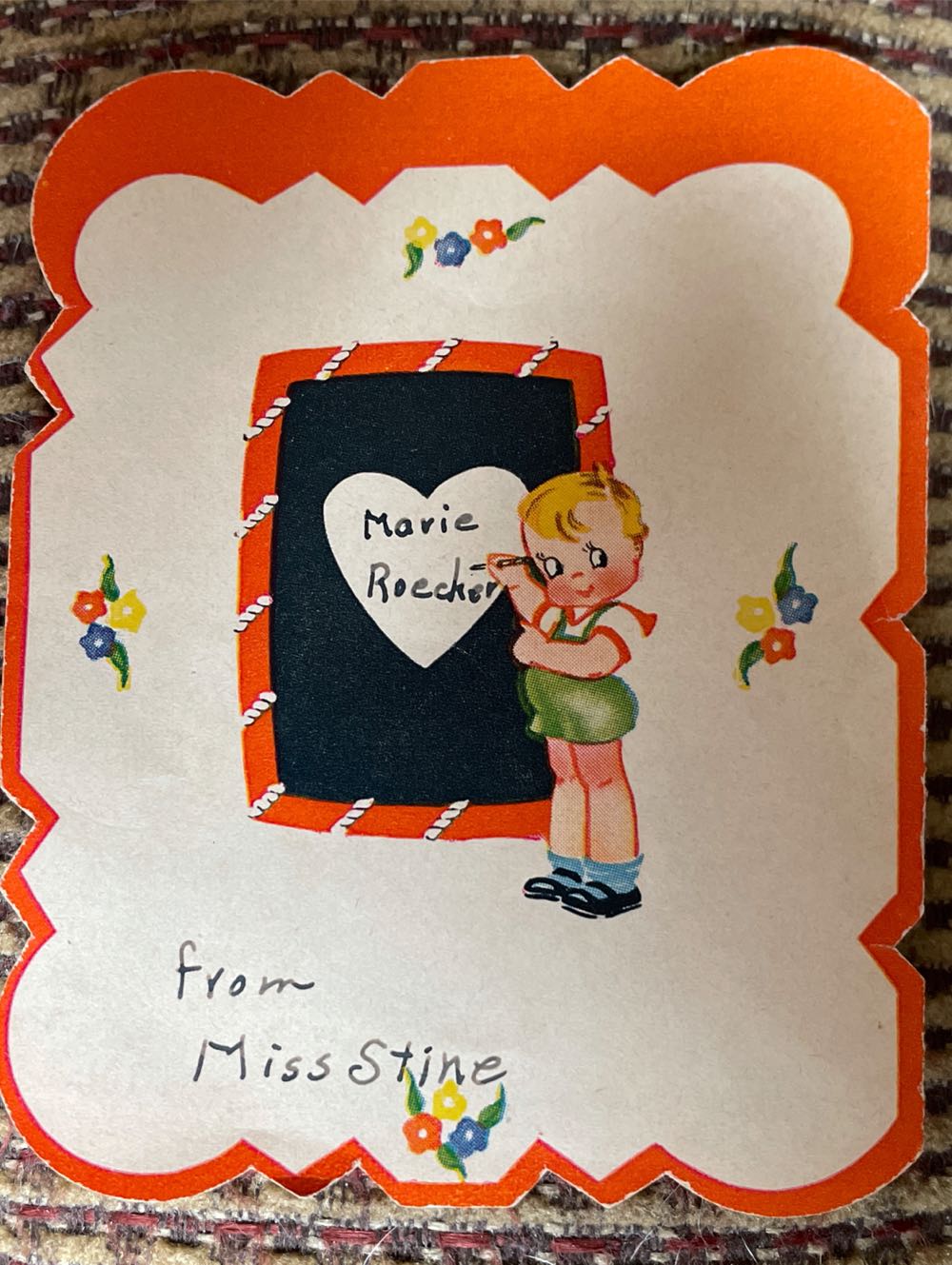 A-Meri-Card - Valentine - Boy Writing On Heart - 145 - Single Fold (Valentine) ornament collectible - Main Image 3