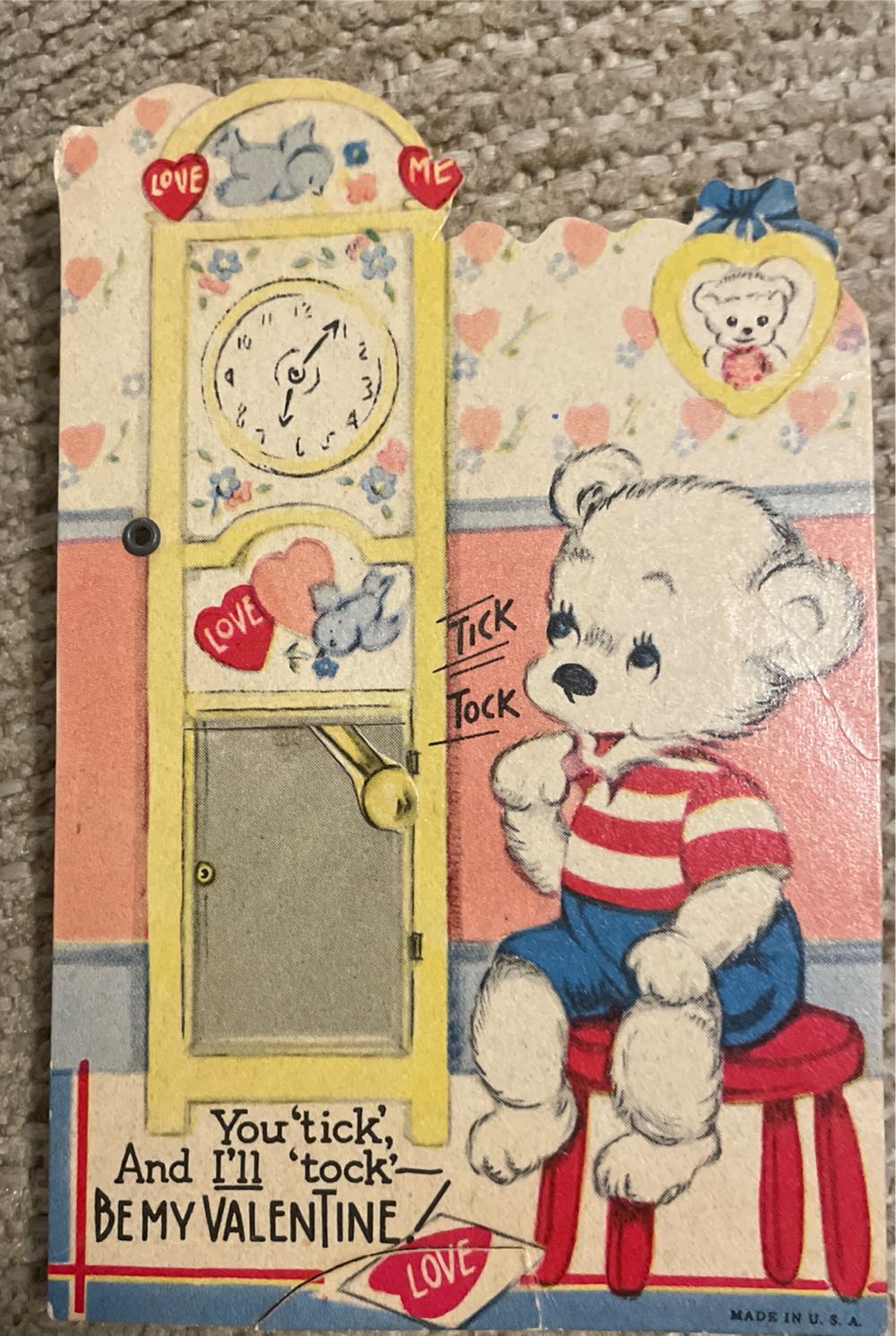 Valentine - Mechanical - Bear Sitting By Grandfather Clock - Flat - Mechanical (Valentine) ornament collectible - Main Image 2