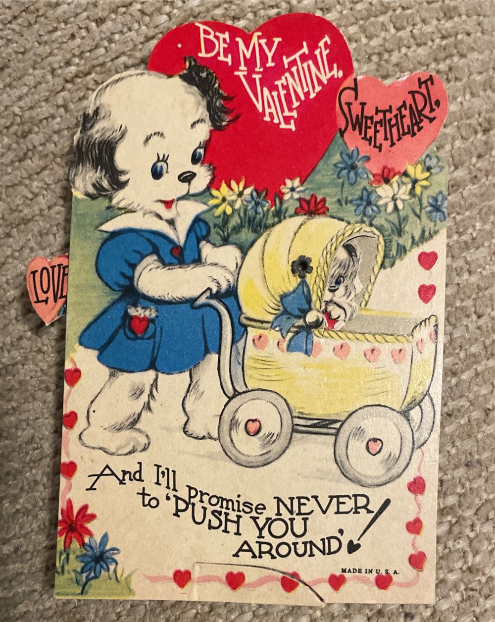 Valentine - Mechanical - Dog Pushing Baby Carrage - Flat - Mechanical (Valentine) ornament collectible - Main Image 2