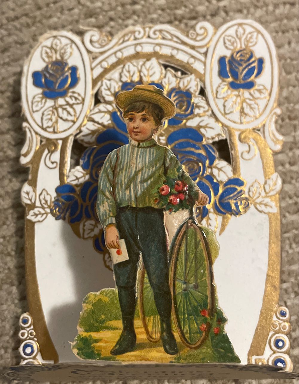Valentine - Dimensional - Boy With Bicycle, With Envelope & Flowers - Dimensional - Two Layers (Special Edition - Companion Piece) ornament collectible - Main Image 2