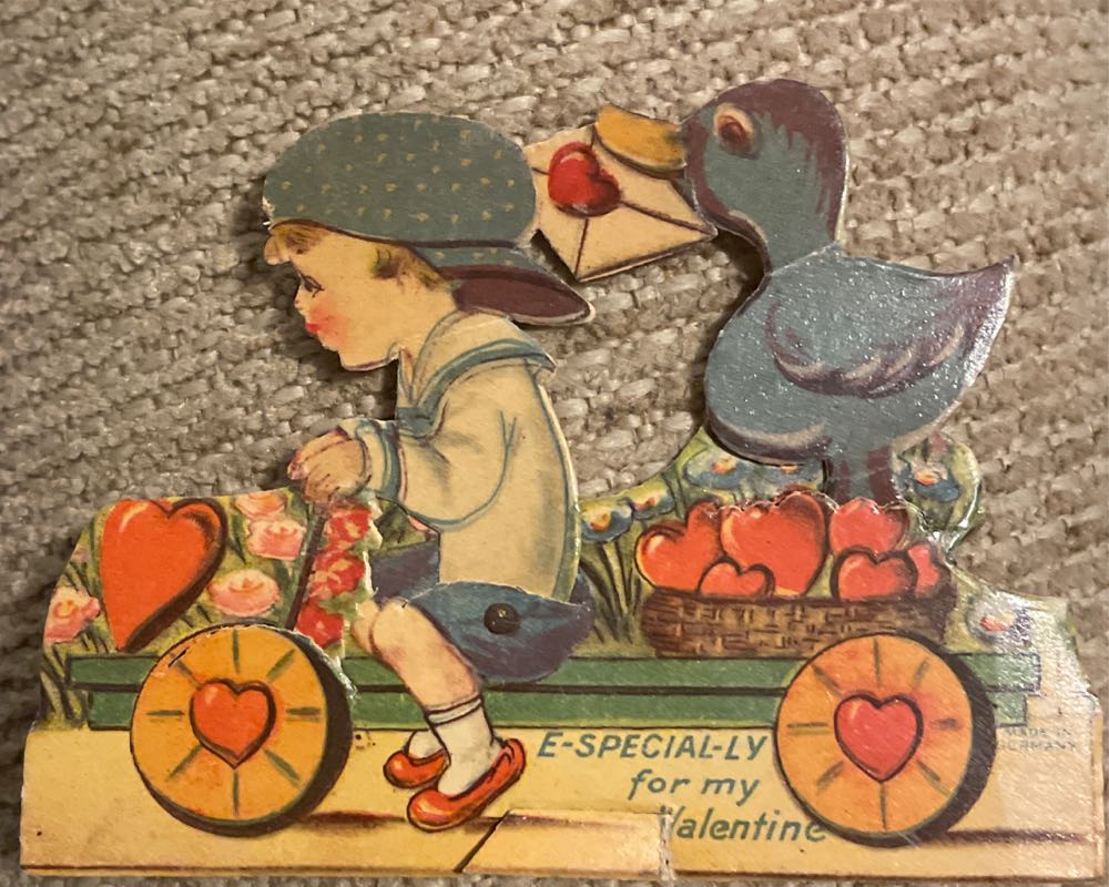 Valentine - Flat - Mechanical - Boy Riding Wagon With Hearts And Duck - Mechanical (Valentine) ornament collectible - Main Image 2