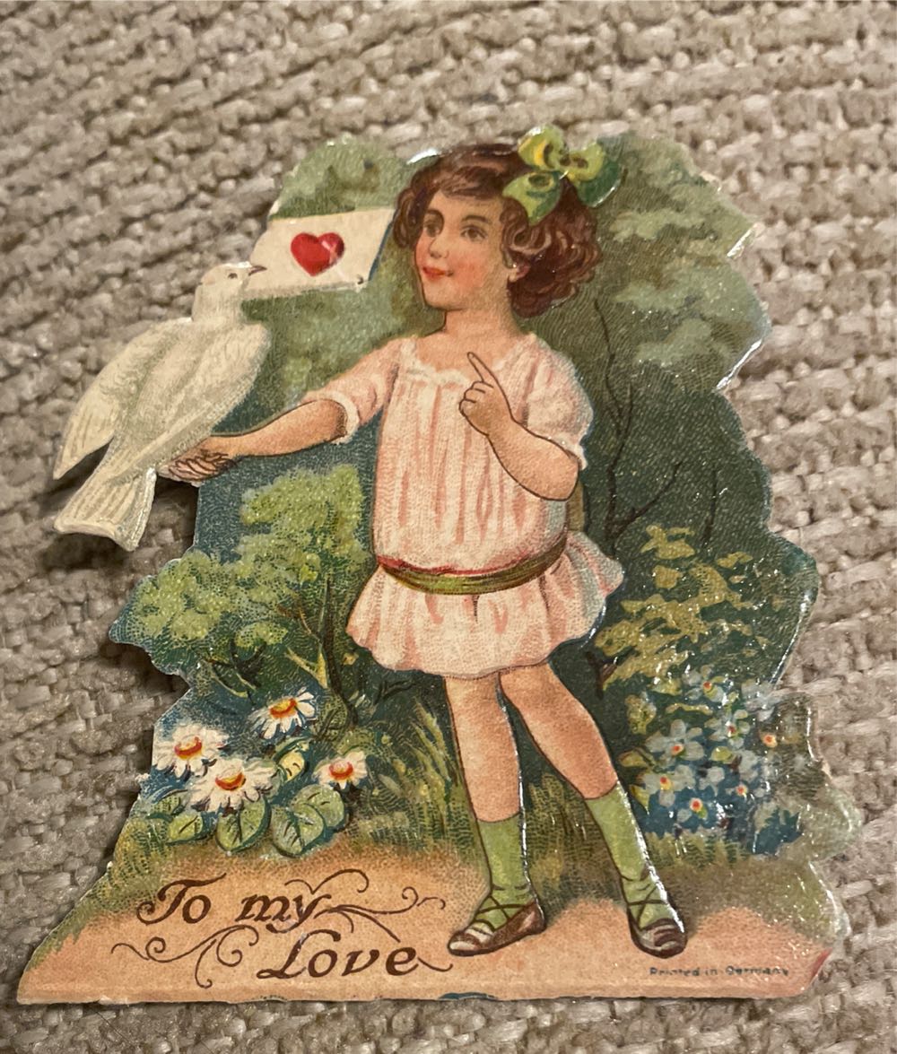 Valentine - Flat - Girl Holding Dove With Valentine In Beak - Flat (Valentine) ornament collectible - Main Image 1