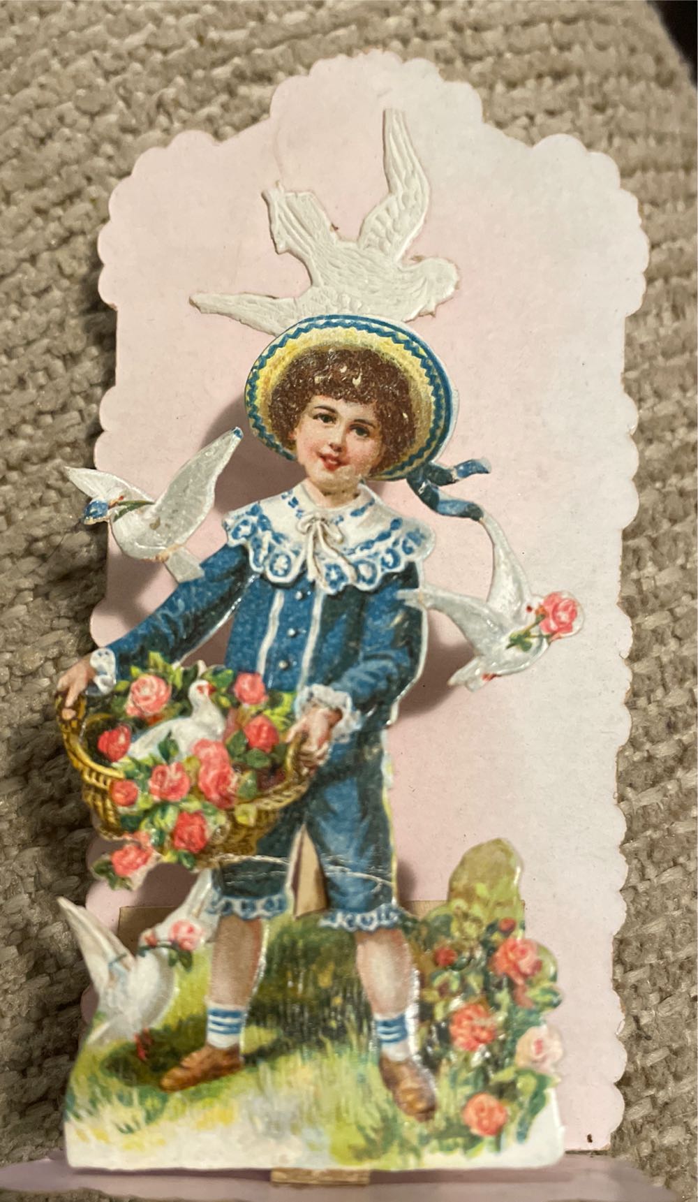Valentine - Dimensional - Boy With Basket Of Flowers And Doves - Dimensional - Two Layers (Valentine) ornament collectible - Main Image 2