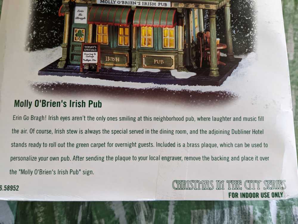 Molly O’Brien’s Irish Pub - Lighted Building (Dining and Accommodation) ornament collectible [Barcode 734409147584] - Main Image 2