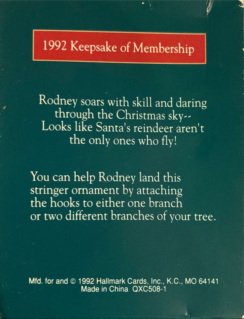 KOCC - 1992 - Rodney Takes Flight - Keepsake Of Membership (Club Ornament) ornament collectible - Main Image 2
