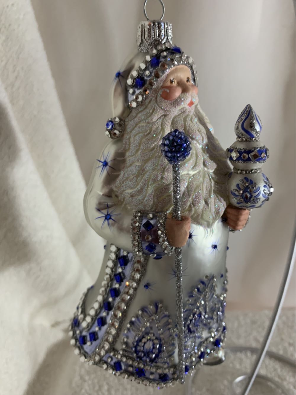 Casimire Claus, Silver: Blue & Peacock - Casimire Claus (Santa) ornament collectible - Main Image 2