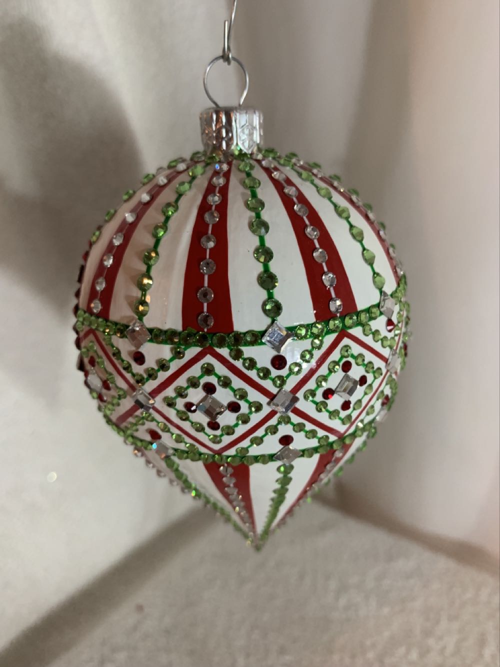 Courtauld Reflector, Pearl: Red & Green Stripe - Courtauld Reflector (Christmas Tree Ornament) ornament collectible - Main Image 3