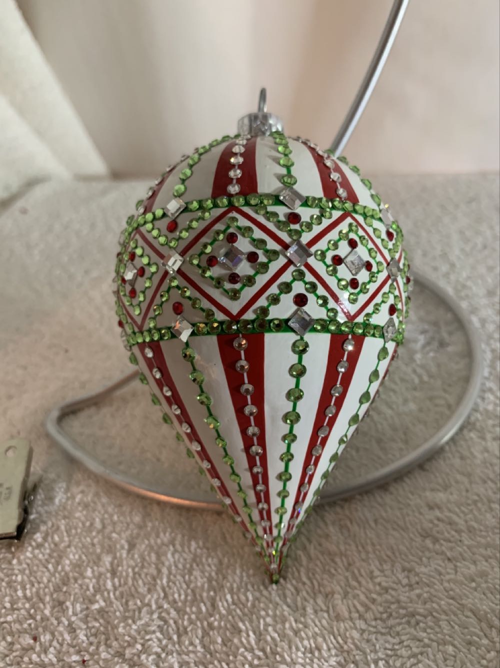 Courtauld Reflector, Pearl: Red & Green Stripe - Courtauld Reflector (Christmas Tree Ornament) ornament collectible - Main Image 4