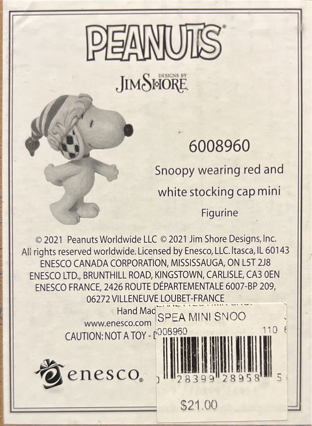 Enesco Peanuts By Jim Shore Mini Snoopy With Red And White Cap Figurine - The Peanuts Gang (Peanuts) ornament collectible [Barcode 028399289585] - Main Image 2