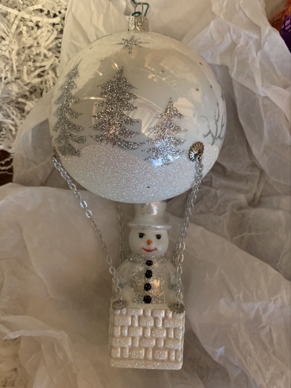 White Snowman In Air Balloon  (Air Balloon) ornament collectible - Main Image 2