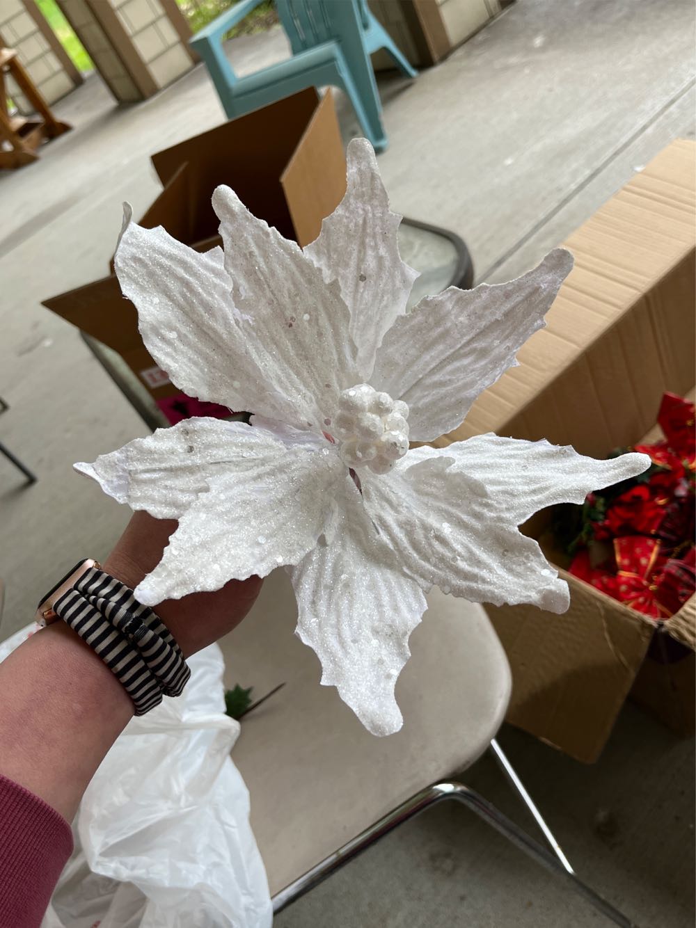Pick White Sparkly Poinsettia  ornament collectible - Main Image 1