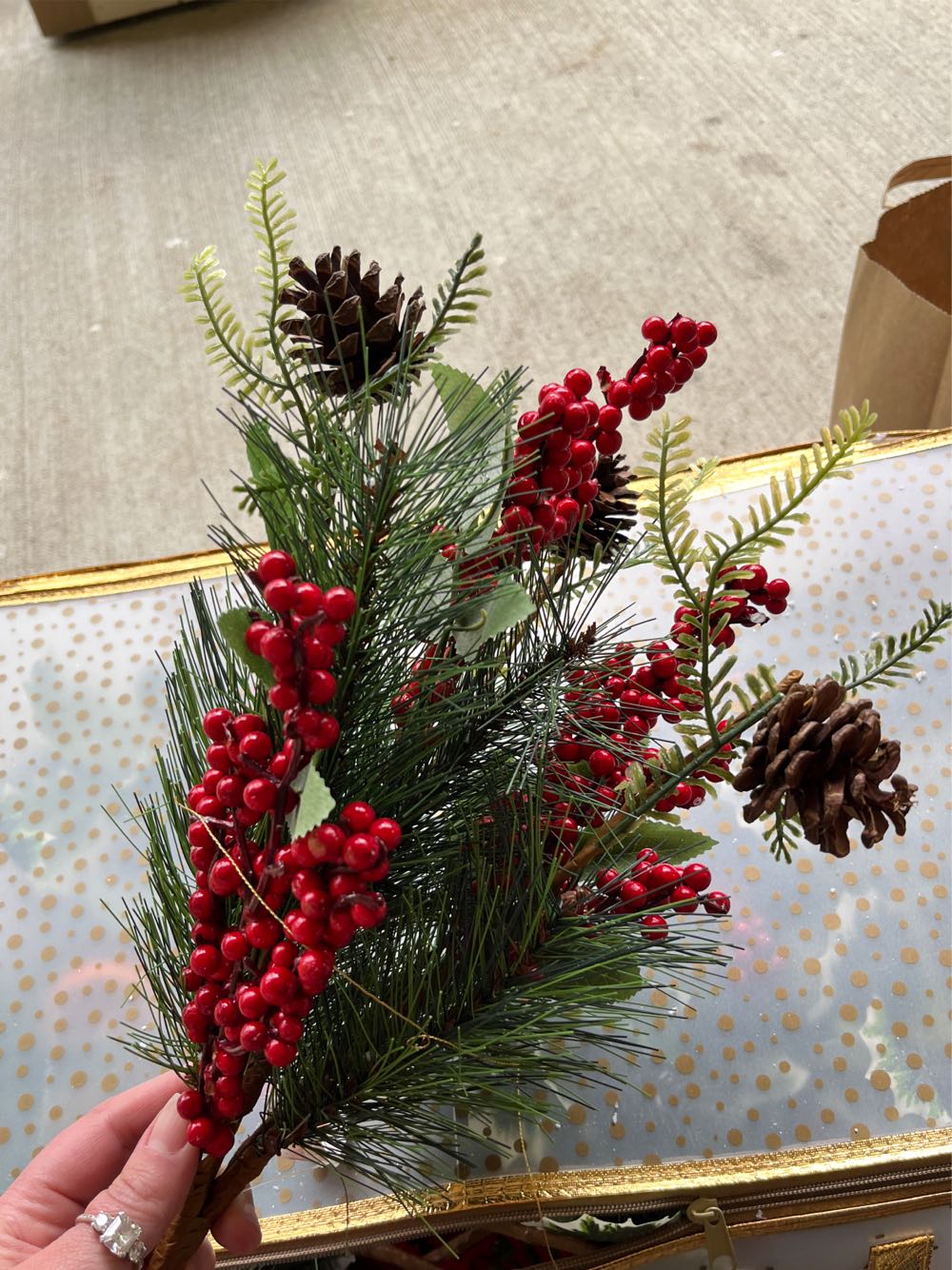 Pick With Greenery Fabric Leaves And Red Berries - Picks ornament collectible - Main Image 1