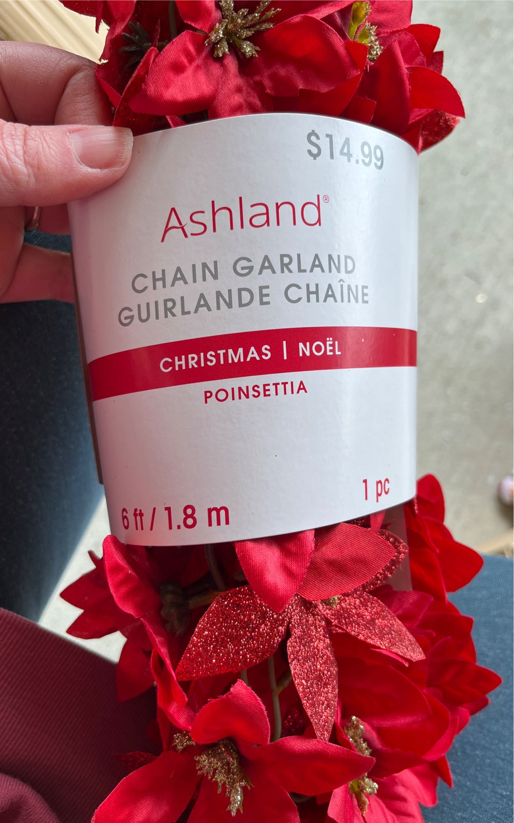 Garland red poinsettia with glitter - Garlands (Red Glitter) ornament collectible - Main Image 3