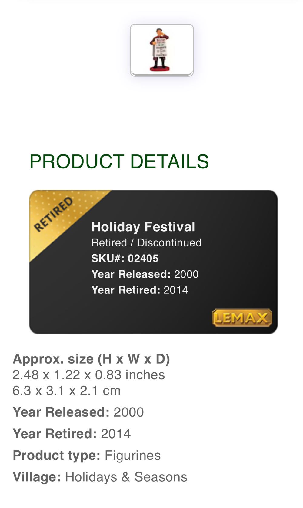 Holiday Festival #02405 - Caddington (Figurines) ornament collectible [Barcode 728162024053] - Main Image 2