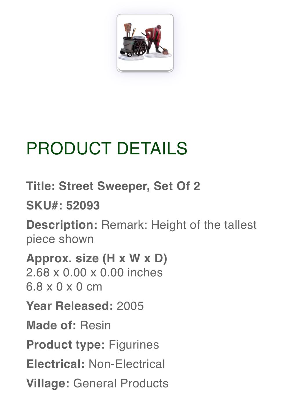 Street Sweeper Set Of 2 #52093. x2 - Figurines (Figurines) ornament collectible [Barcode 728162520937] - Main Image 4