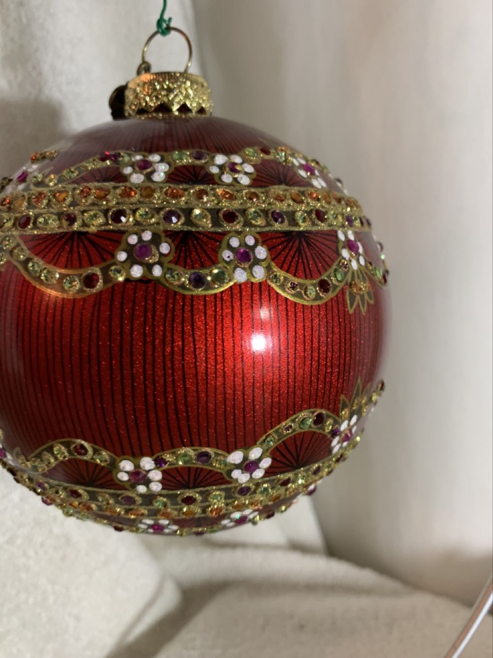 Red Ball wih Flowers & Ribbons  (Christmas Tree Ornament) ornament collectible - Main Image 2