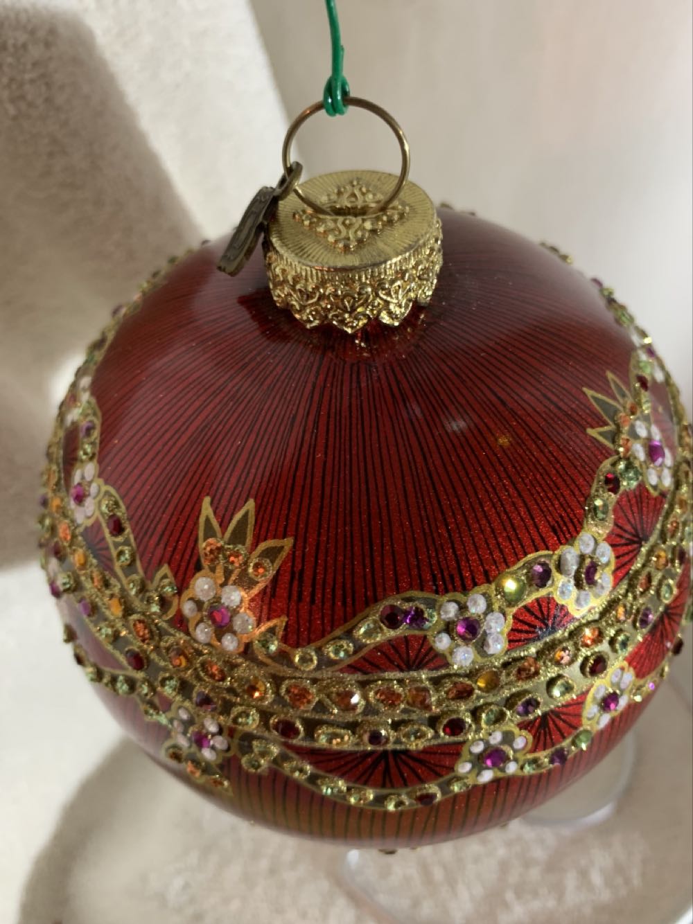 Red Ball wih Flowers & Ribbons  (Christmas Tree Ornament) ornament collectible - Main Image 3