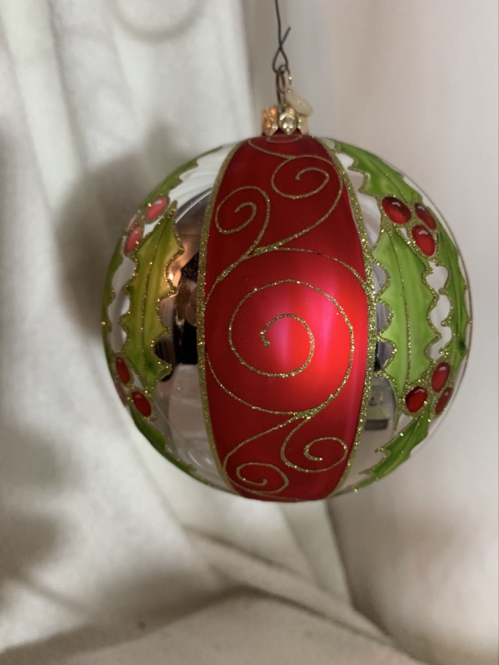 Holly On Silver & Red  (Christmas Tree Ornament) ornament collectible - Main Image 2