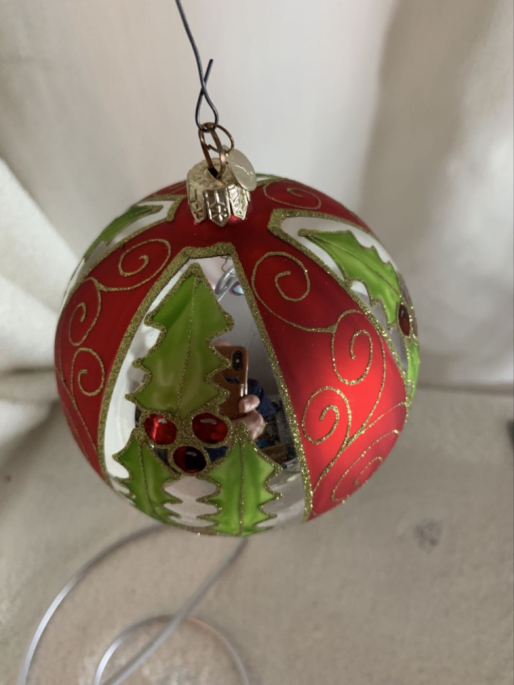 Holly On Silver & Red  (Christmas Tree Ornament) ornament collectible - Main Image 3