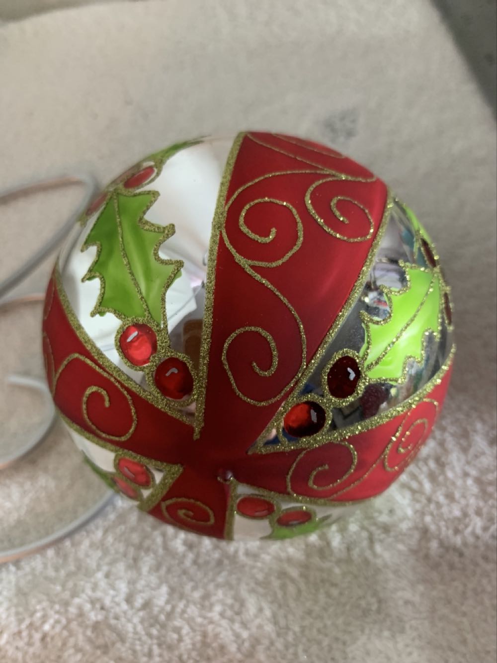 Holly On Silver & Red  (Christmas Tree Ornament) ornament collectible - Main Image 4