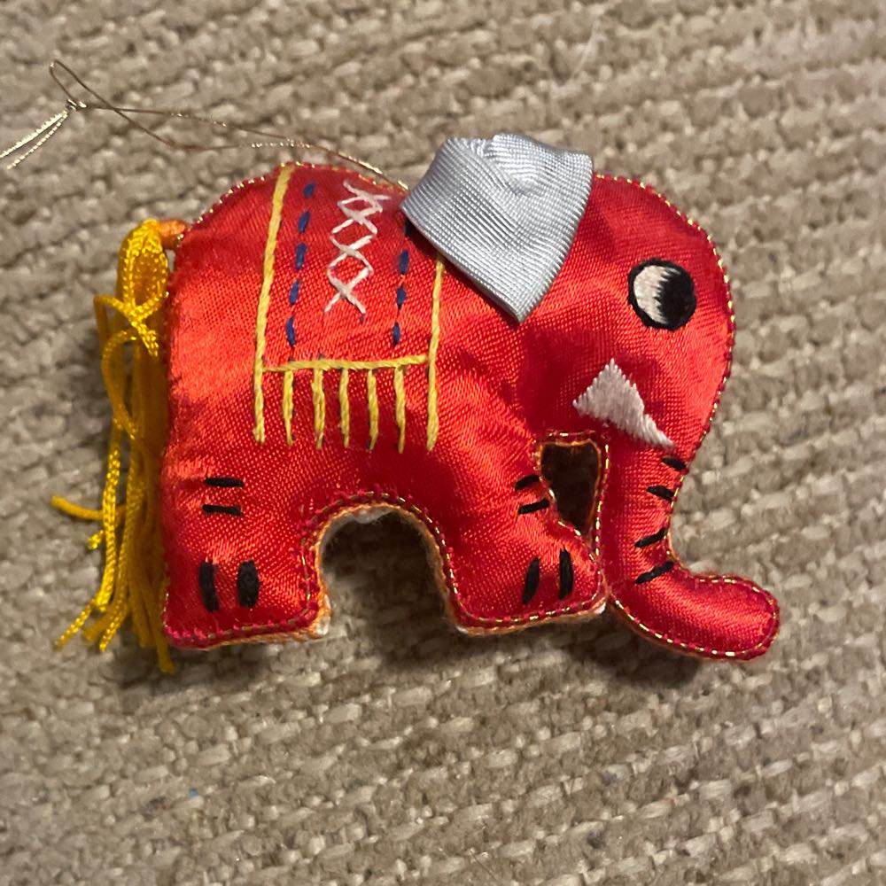 Silk - Embroidered - Elephant - Red - Elephant (Silk) ornament collectible - Main Image 2