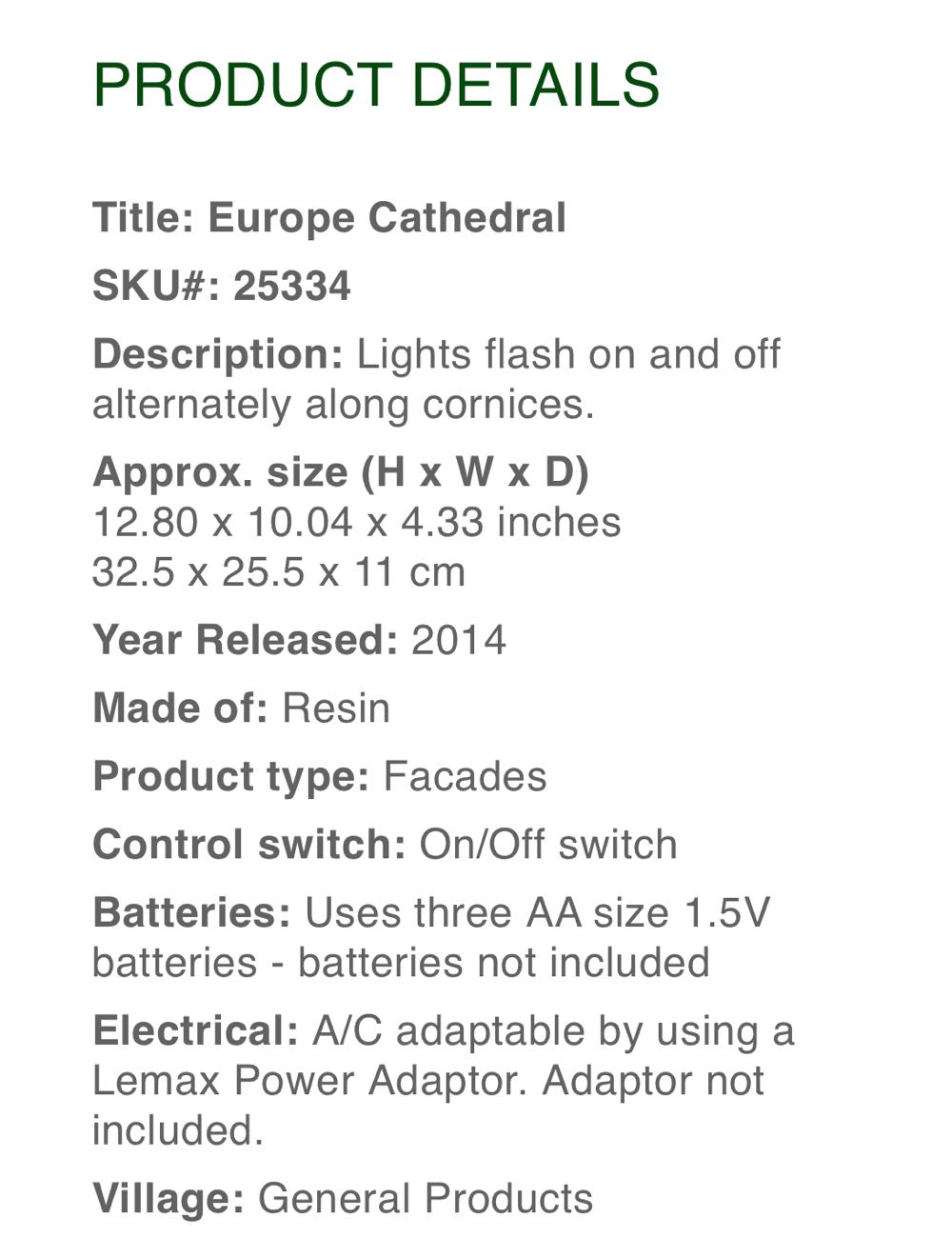 Lemax Europe Cathedral Facade #25334 - Caddington (Essex Street Facade) ornament collectible [Barcode 728162253347] - Main Image 4