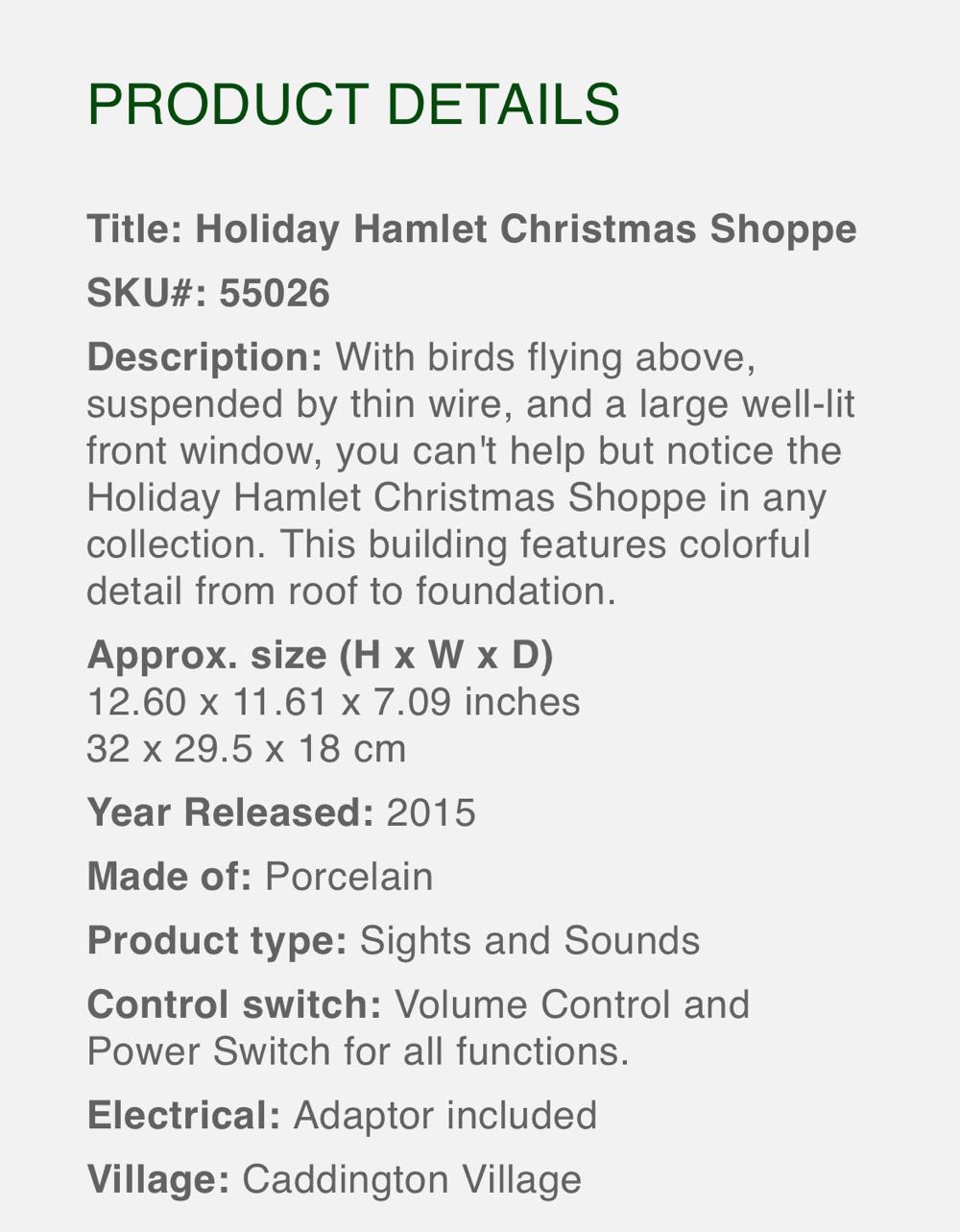 #55026 Holiday Hamlet Christmas Shoppe - Caddington (Sights & Sounds) ornament collectible [Barcode 728162550262] - Main Image 2