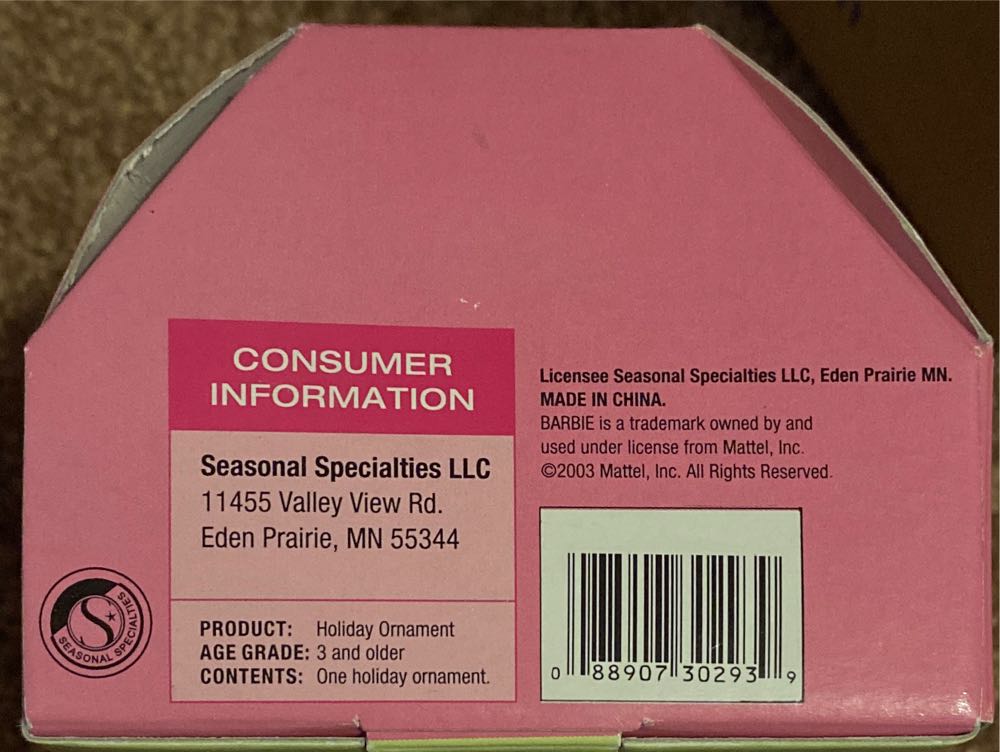 Barbie Holiday Ornament  ornament collectible [Barcode 088907302939] - Main Image 3