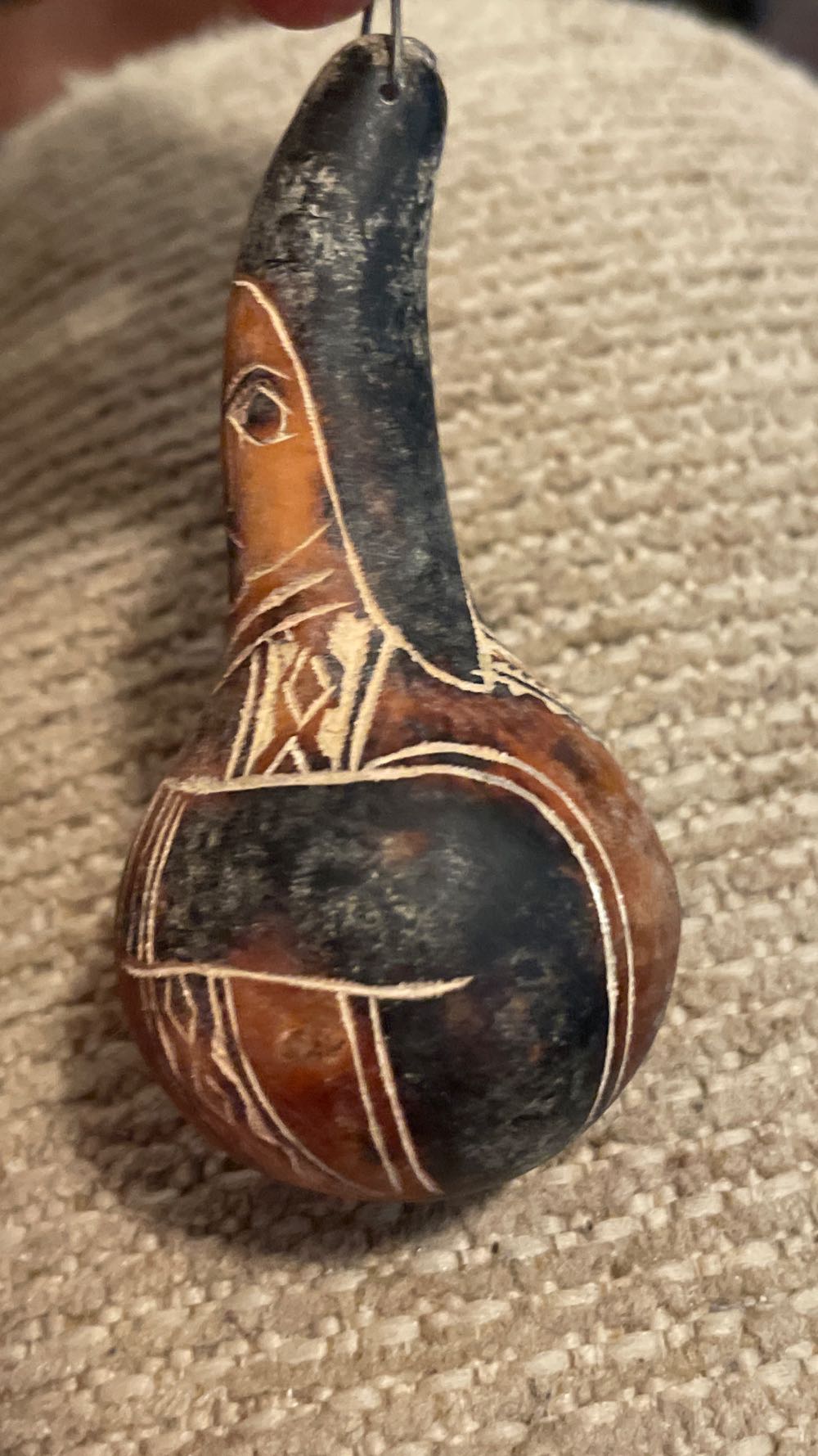 Peruvian - Carved Gourd - Man Playing Flute - Carved Gourd (Folk Art) ornament collectible - Main Image 2