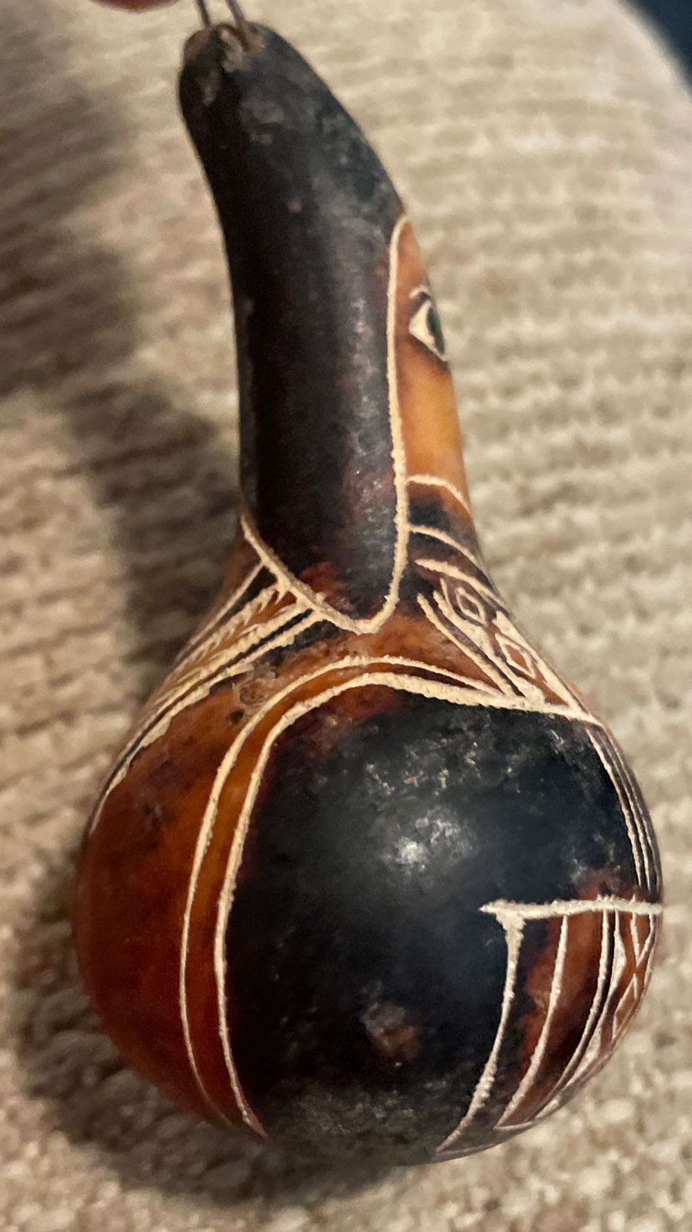 Peruvian - Carved Gourd - Man Playing Flute - Carved Gourd (Folk Art) ornament collectible - Main Image 4