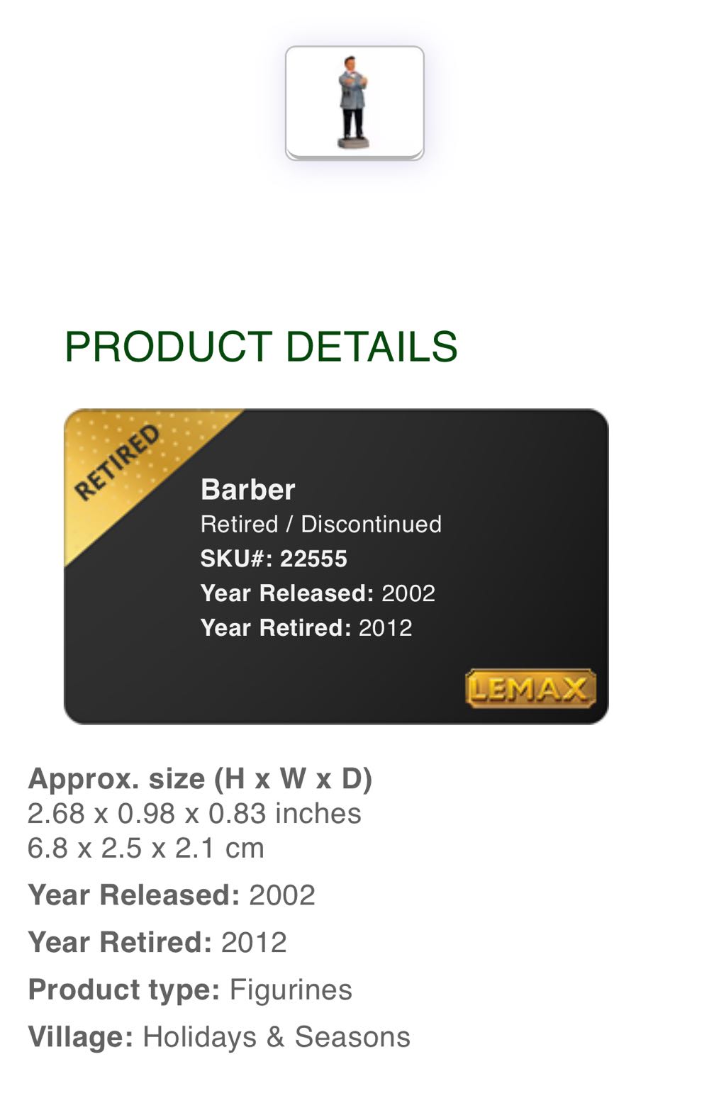 Barber #22555 - Figurines (Figurines) ornament collectible [Barcode 728162225559] - Main Image 2